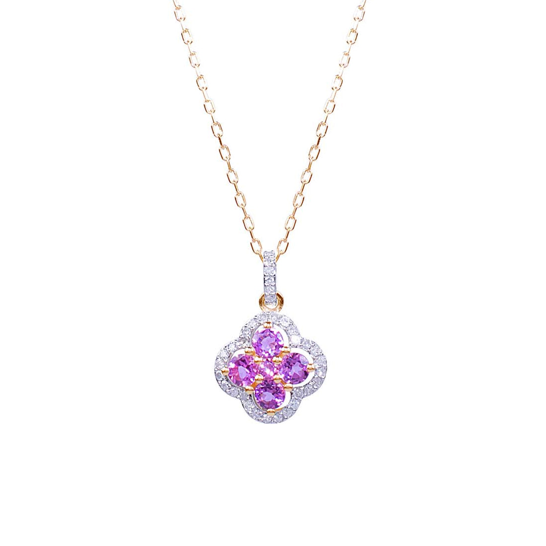 14k Pink Tourmaline Diamond Flower Pendant Necklace 17"