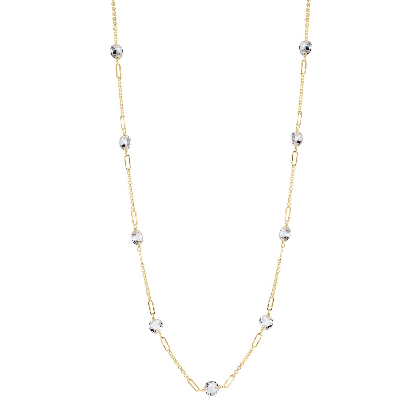 14k White Topaz Coin 9 Fancy Station Necklace 17"