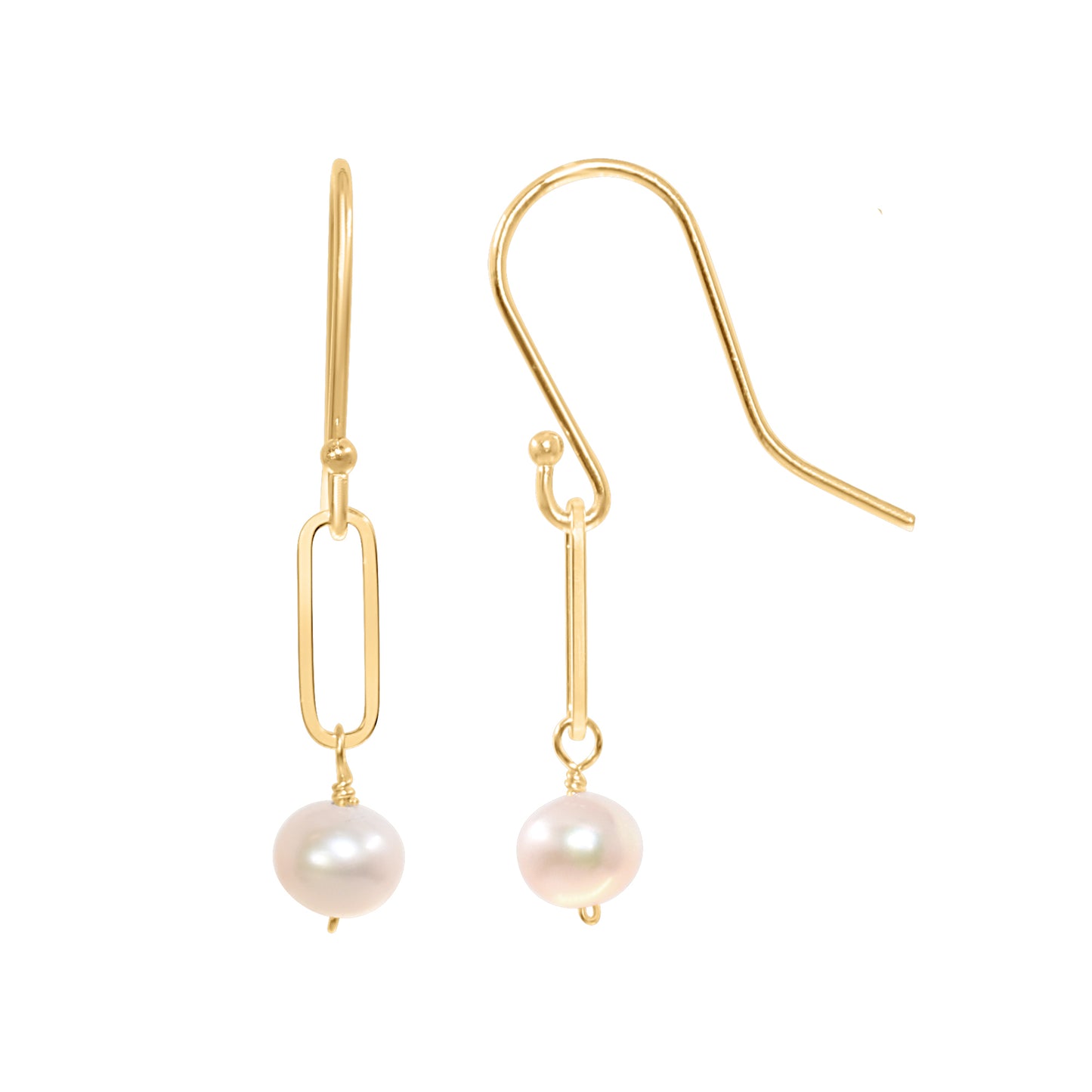 14k Pink Freshwater Pearl Paperclip Link Hook Drop Earring