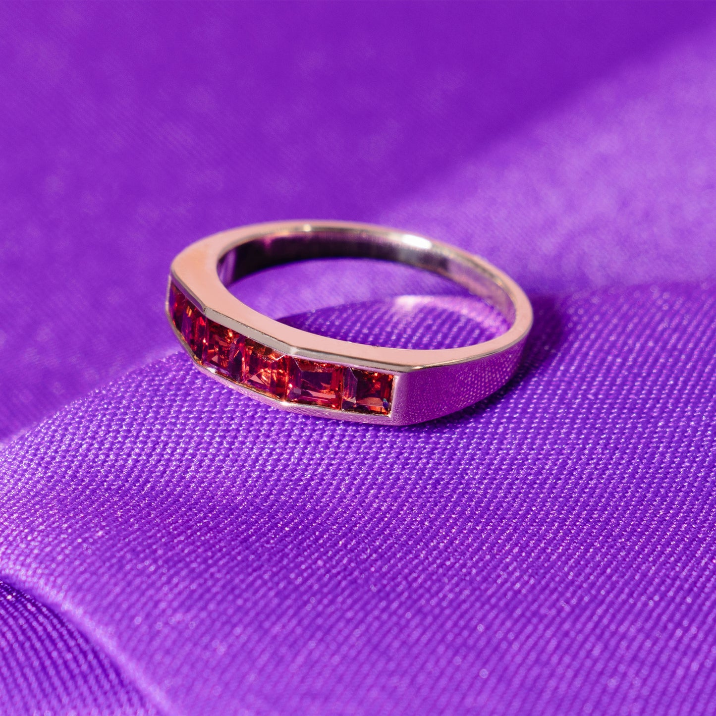 14k Garnet Stud Square Band Ring