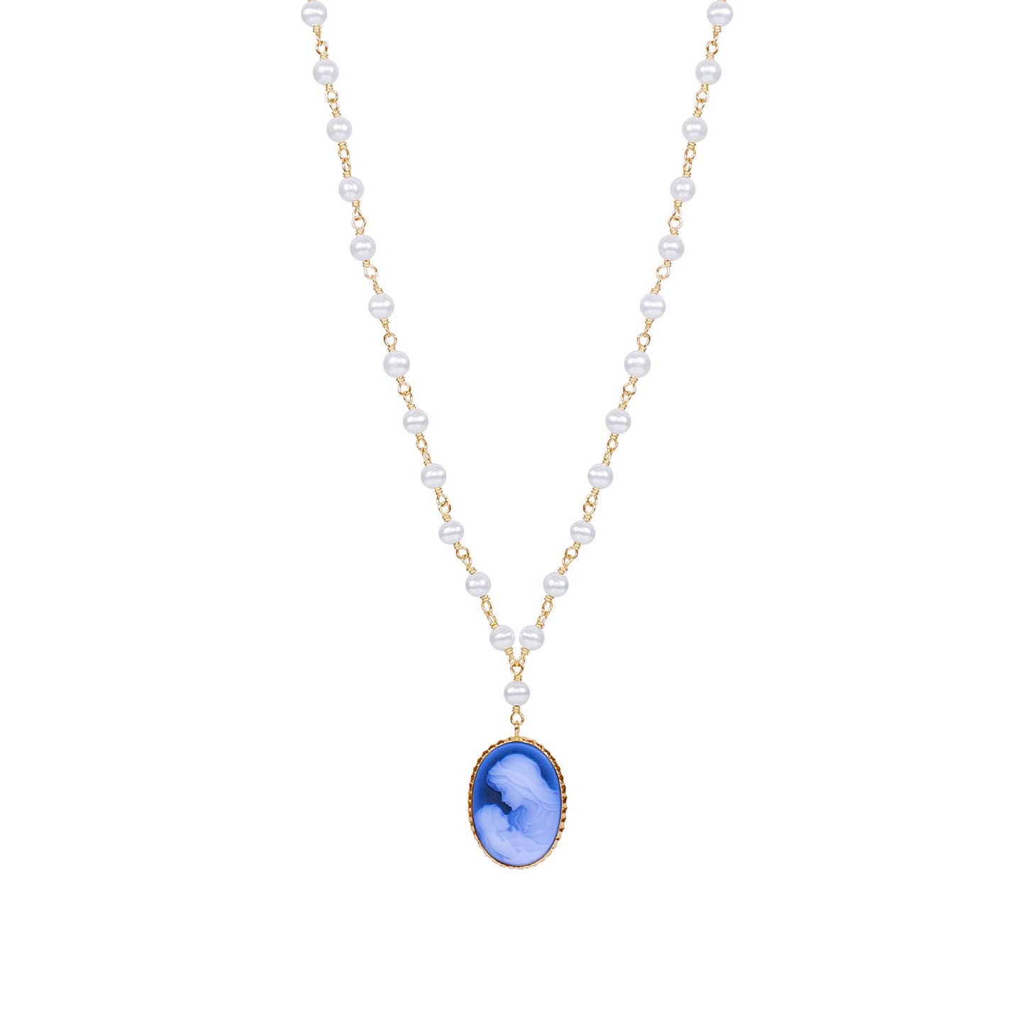 14k White Freshwater Pearl Link W/Cameo Pendant Necklace 18" freeshipping - Jewelmak Shop