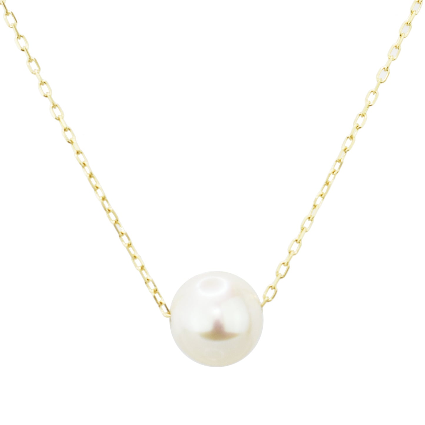 14k White Pearl Ball Slider Pendant Necklace 17/18" freeshipping - Jewelmak Shop
