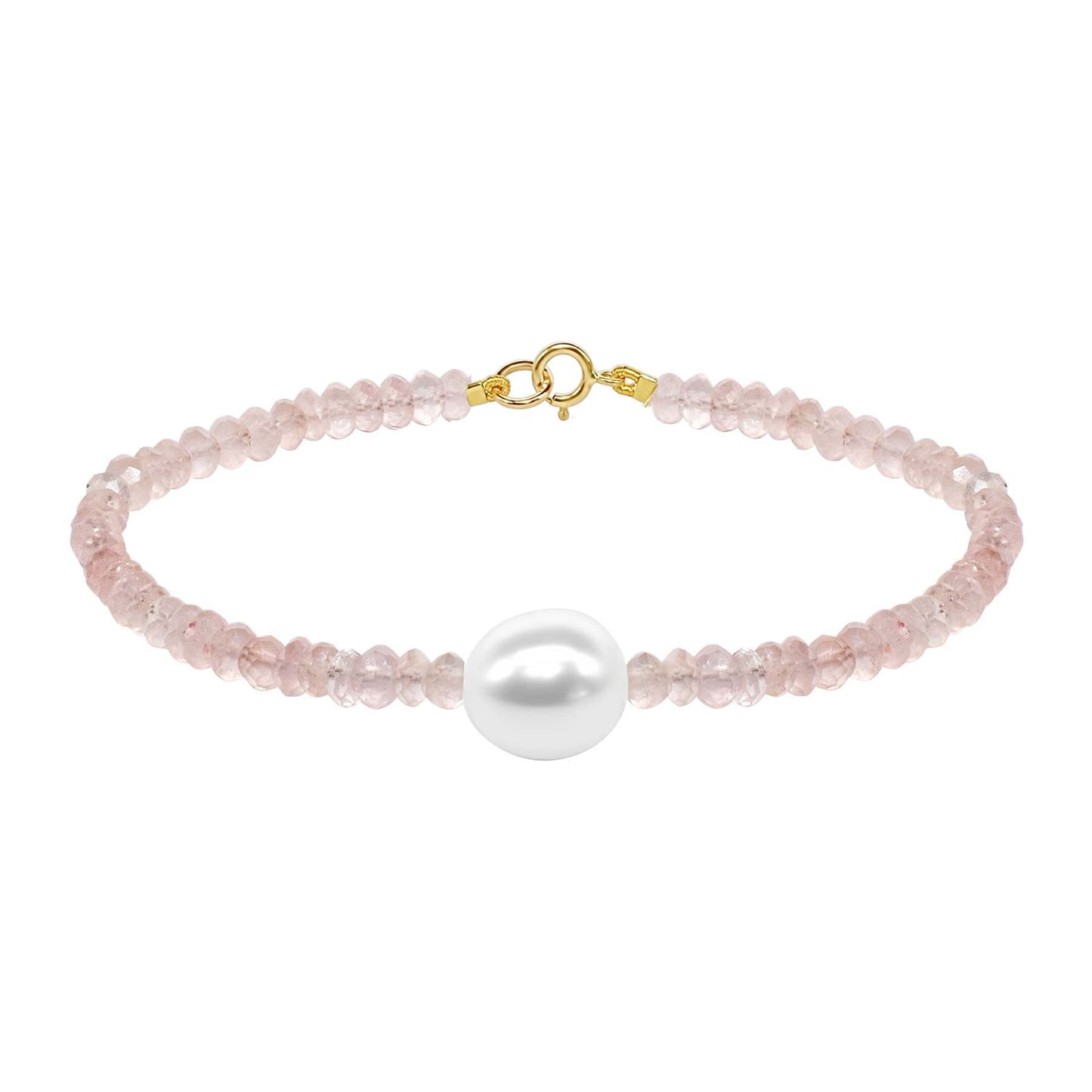 14k Rose Quartz Rondelle White Freshwater Bracelet 7.5" freeshipping - Jewelmak Shop