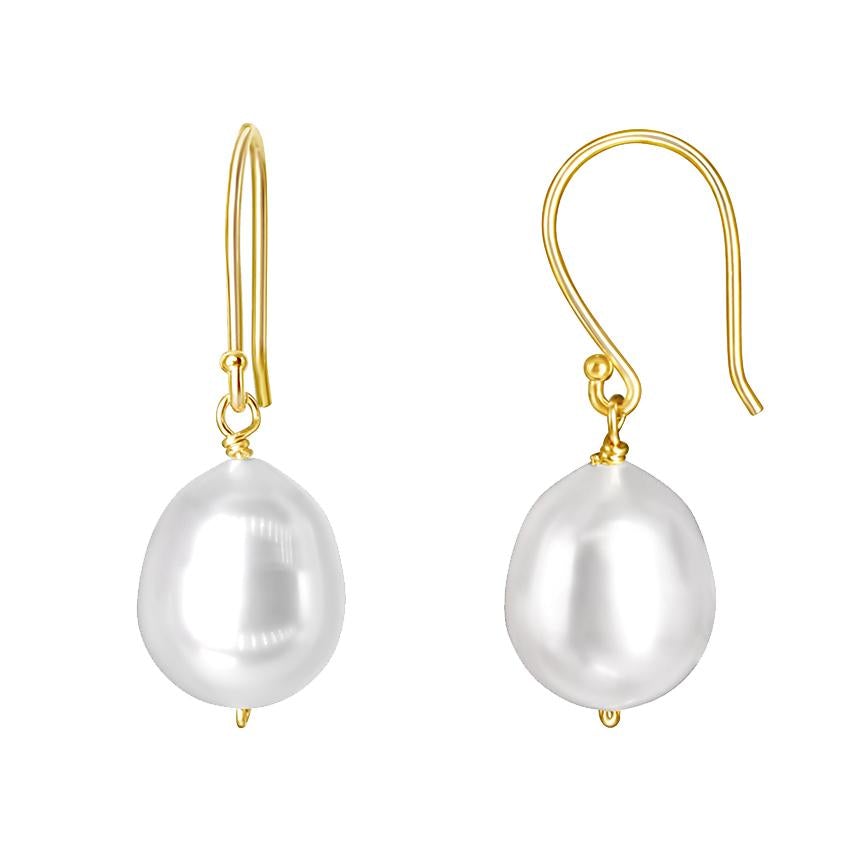 14k White Pearl Drop Hook Earring freeshipping - Jewelmak Shop