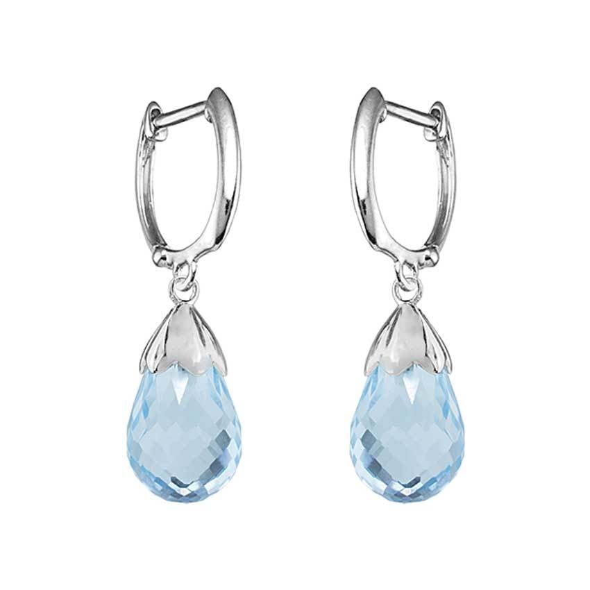 14k White Gold Faceted Blue Topaz Earring freeshipping - Jewelmak Shop
