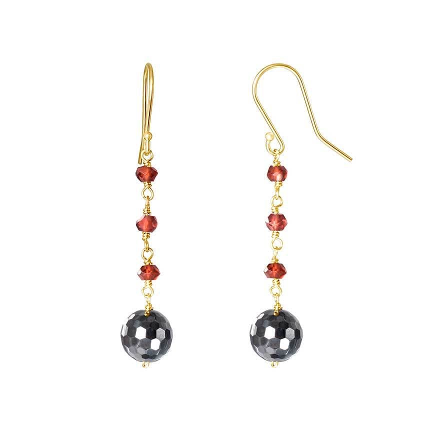 14k Garnet Hematite Dangle Hook Earring freeshipping - Jewelmak Shop