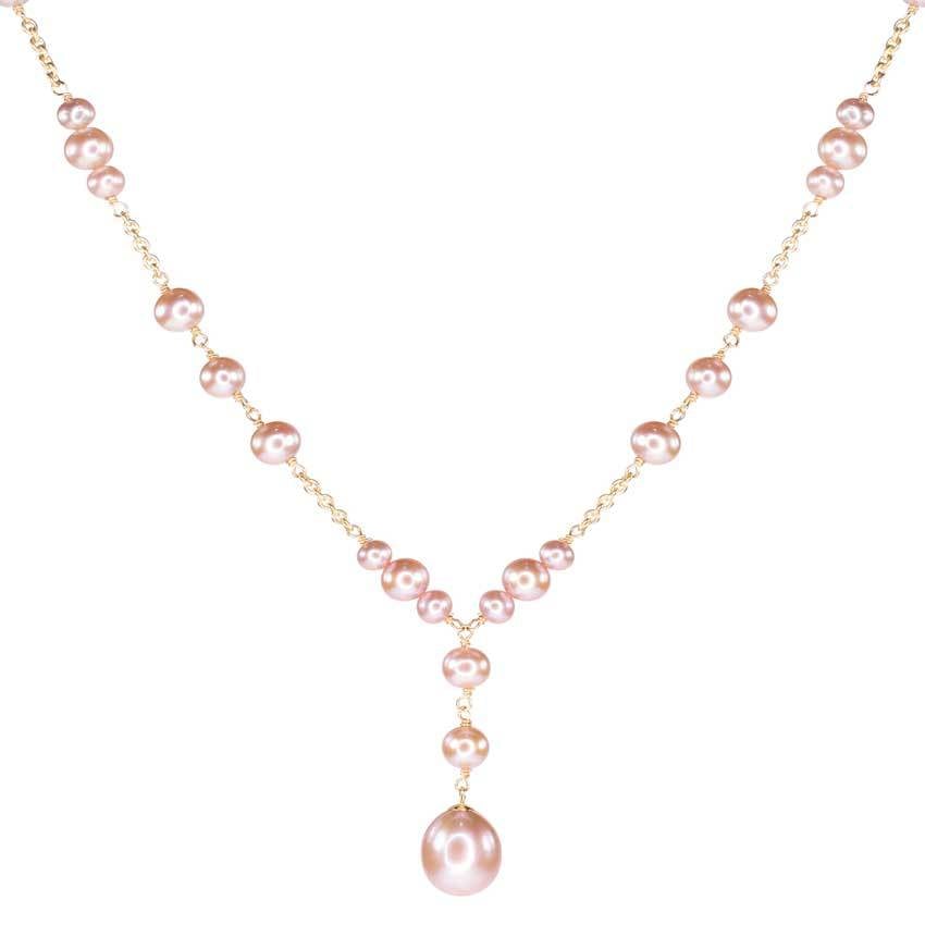 14k Natural Pink Pearl Y Necklace 18" freeshipping - Jewelmak Shop