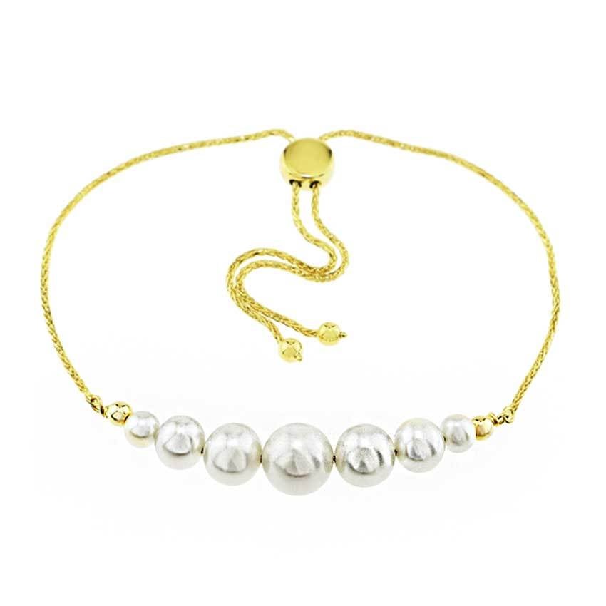 14k White Pearls Adjustable Bracelet 10.25" freeshipping - Jewelmak Shop
