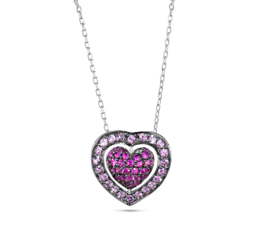 14k Pink Sapphire Heart Pendant Necklace 17"