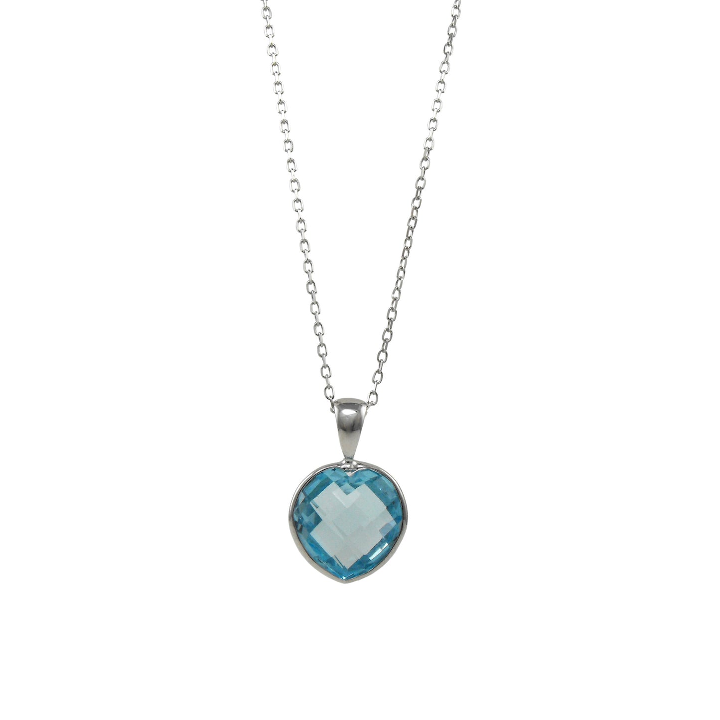 14k Faceted Blue Topaz Heart Pendant Necklace 17"