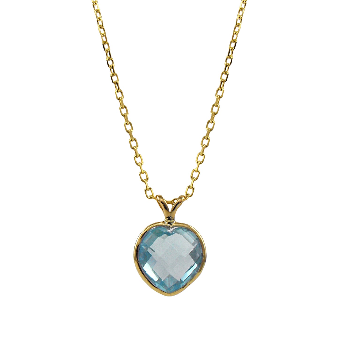 14k Faceted Blue Topaz Heart Pendant Necklace 17"