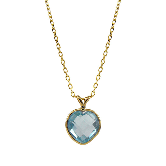 14k Faceted Blue Topaz Heart Pendant Necklace 17"