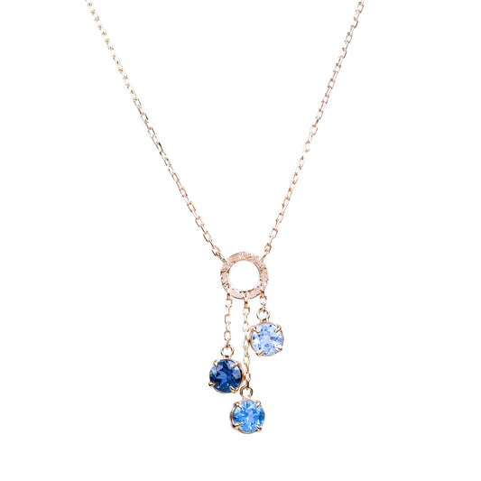 14K MULTI BLUE TOPAZ GOLD CIRCLE NECKLACE