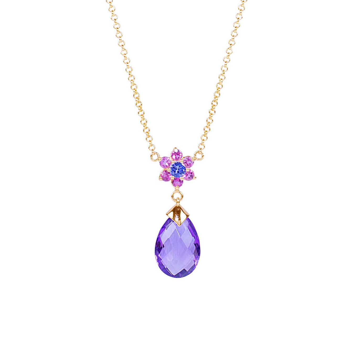 14k Pink Tourmaline Tanzanite Amethyst Necklace 17"