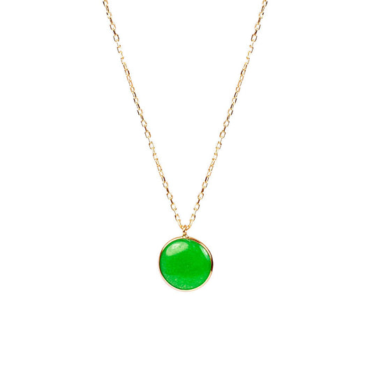 14k Green Jade Coin Bezel Pendant Necklace 17"