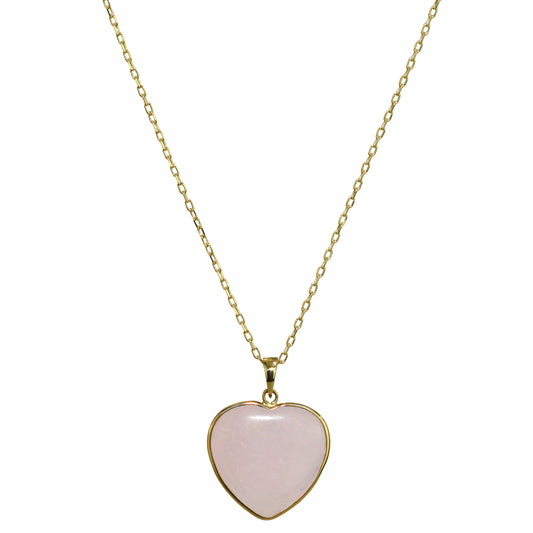 14k Pink Jade Heart Pendant Necklace 17"