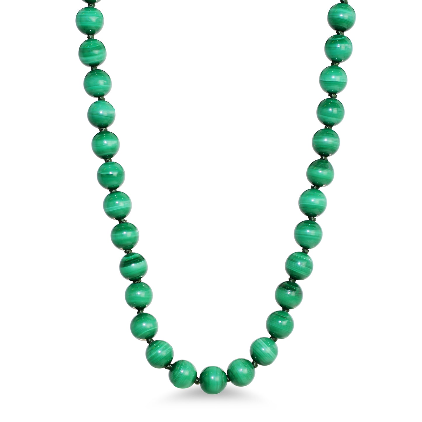 14k Malachite 8mm Round Knotted Necklace 18"