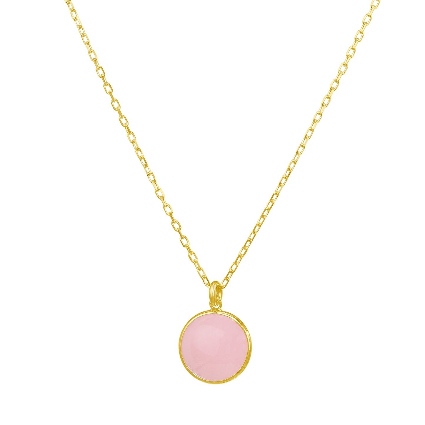 14k Guava Quartz Round Bezel Pend Necklace 17"