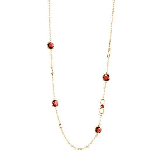 14k Garnet Fancy Station Necklace 18"