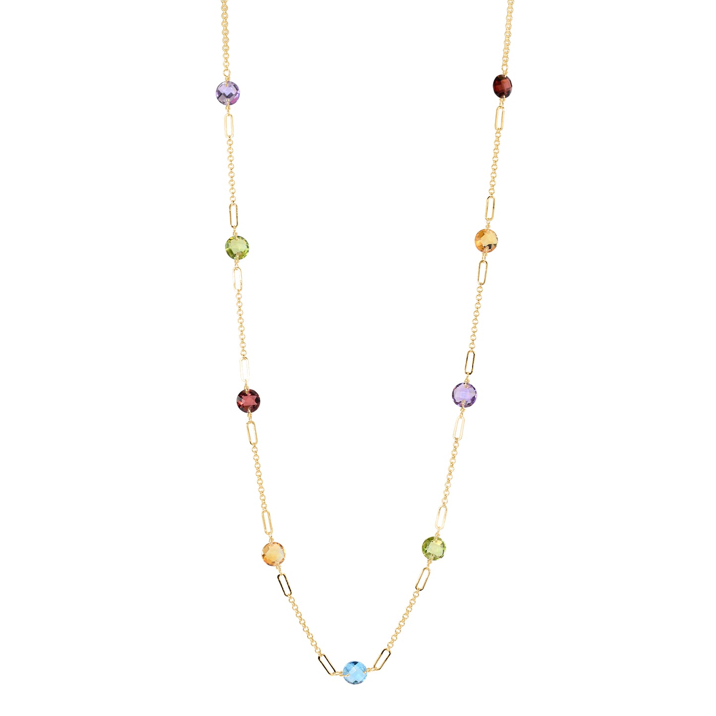 14k Gemstone Coin 9 Fancy Station Necklace 17"