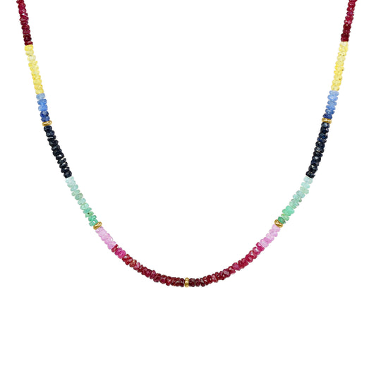 14k Multi-Gemstone Gold Roundel Necklace 17/18"