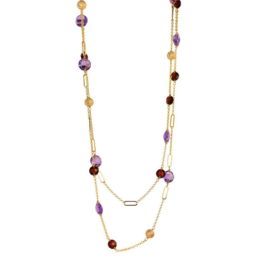 14k Garnet Amethyst Coin Fancy Chain Necklace 36"