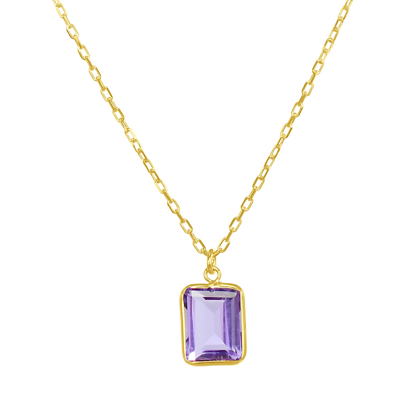 14k Amethyst Oct Bezel Pendant Necklace 17"