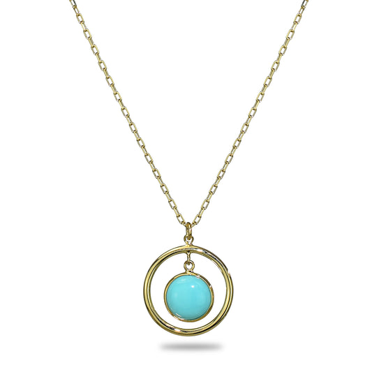 14k Turquoise Halo Pendant Necklace 17"