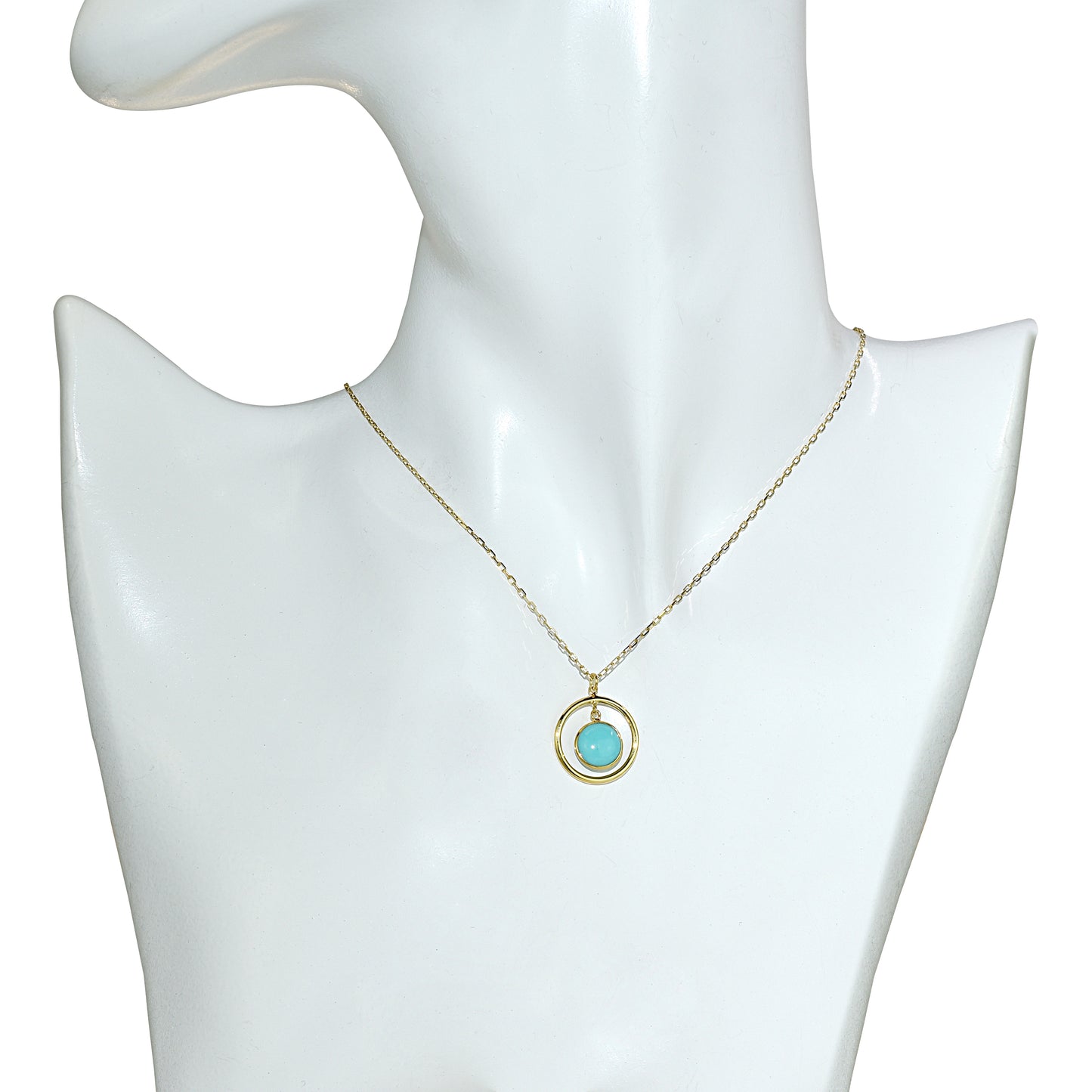 14k Turquoise Halo Pendant Necklace 17"