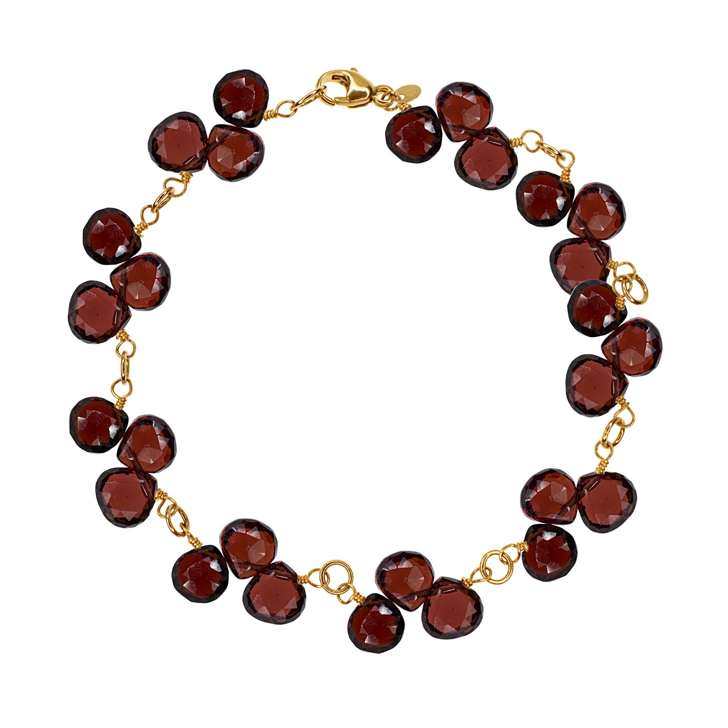 14k Garnet Heart Shape Bracelet 7.25"