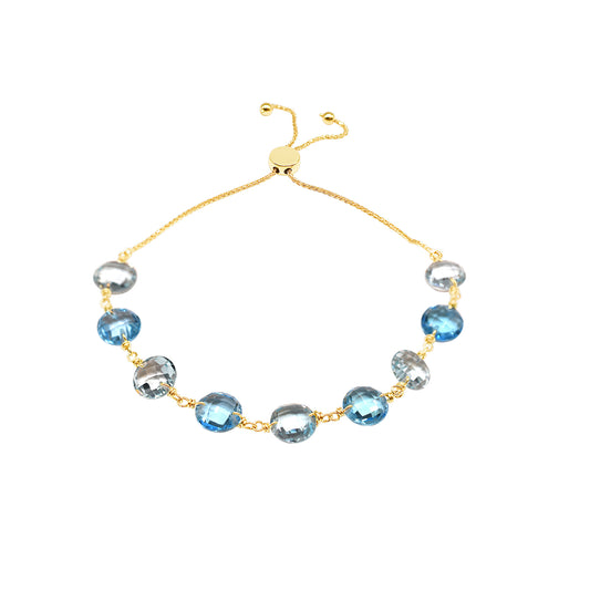 14k Blue Topaz Coin Adjustable Bolo Bracelet