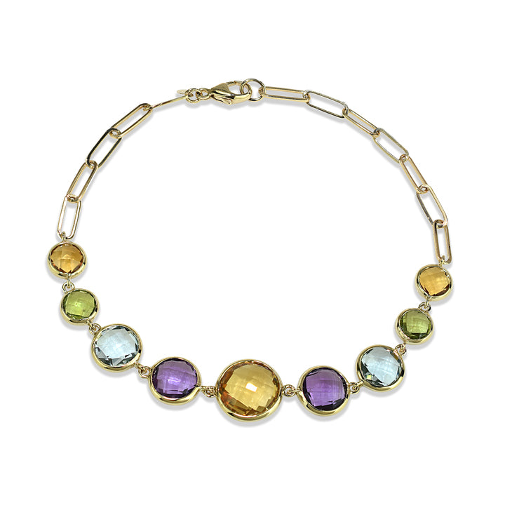 14k Multi-Gemstone Graduated Bezel Adjustable Bracelet 7.5"