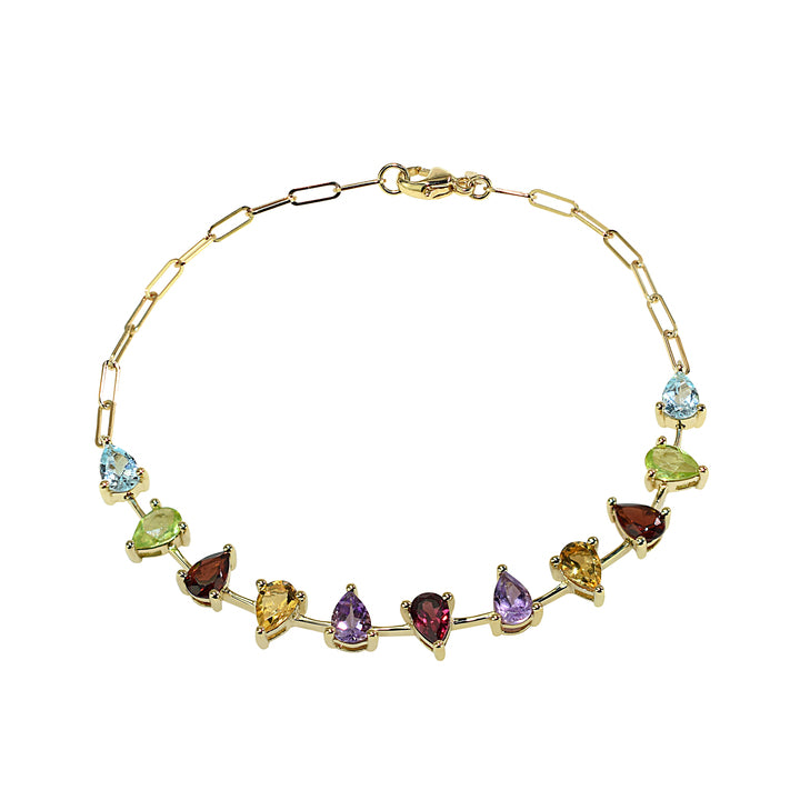 14k Multi-Gemstone Paperclip Bracelet 7.5"