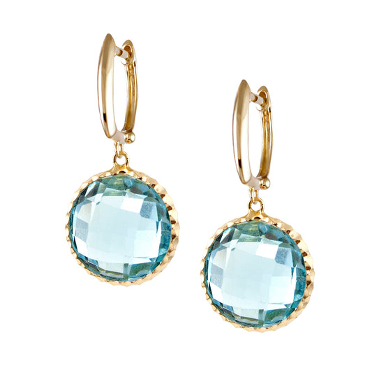 14k Blue Topaz Bezel Huggie Hoop Earrings