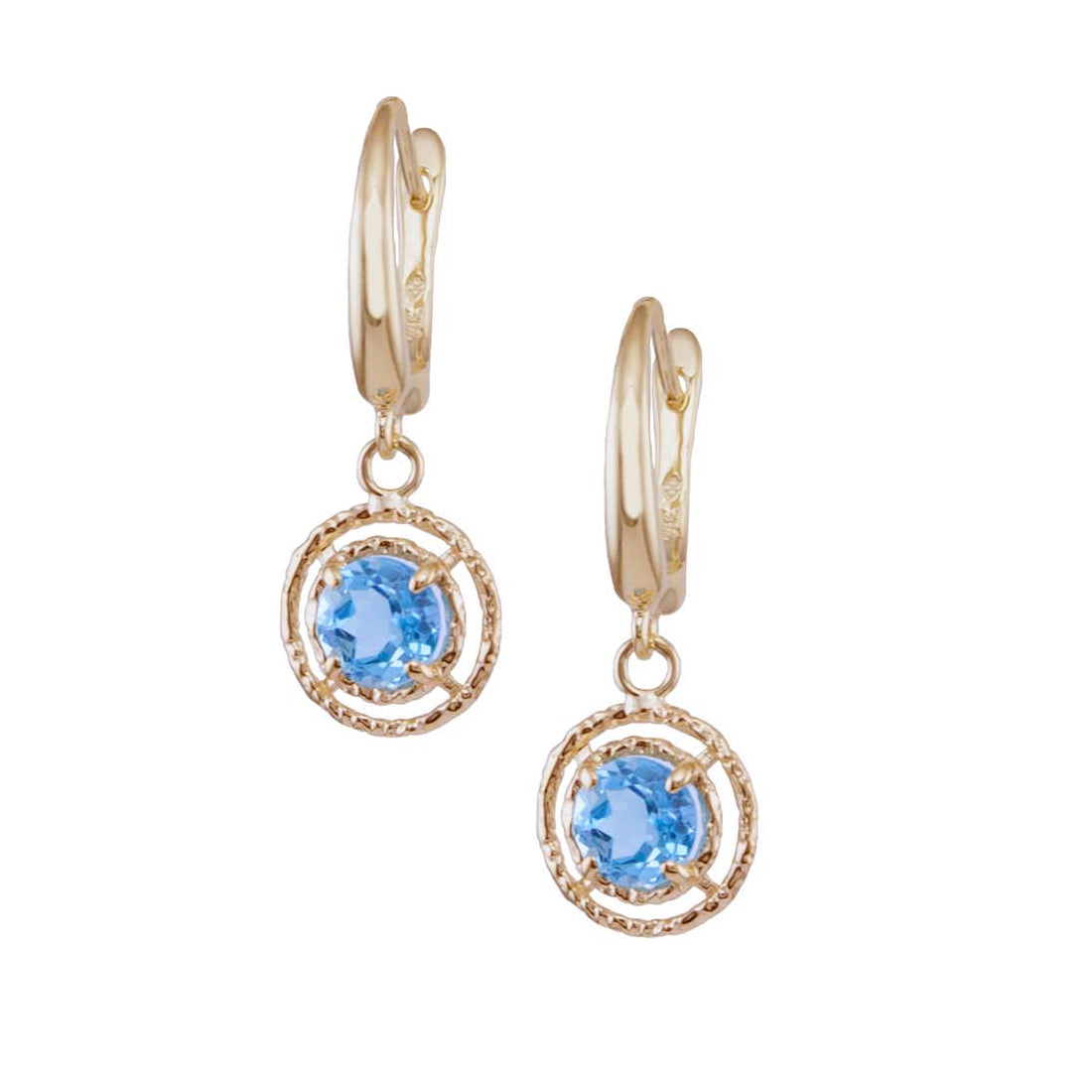 14k Blue Topaz Halo French Hoop Earring