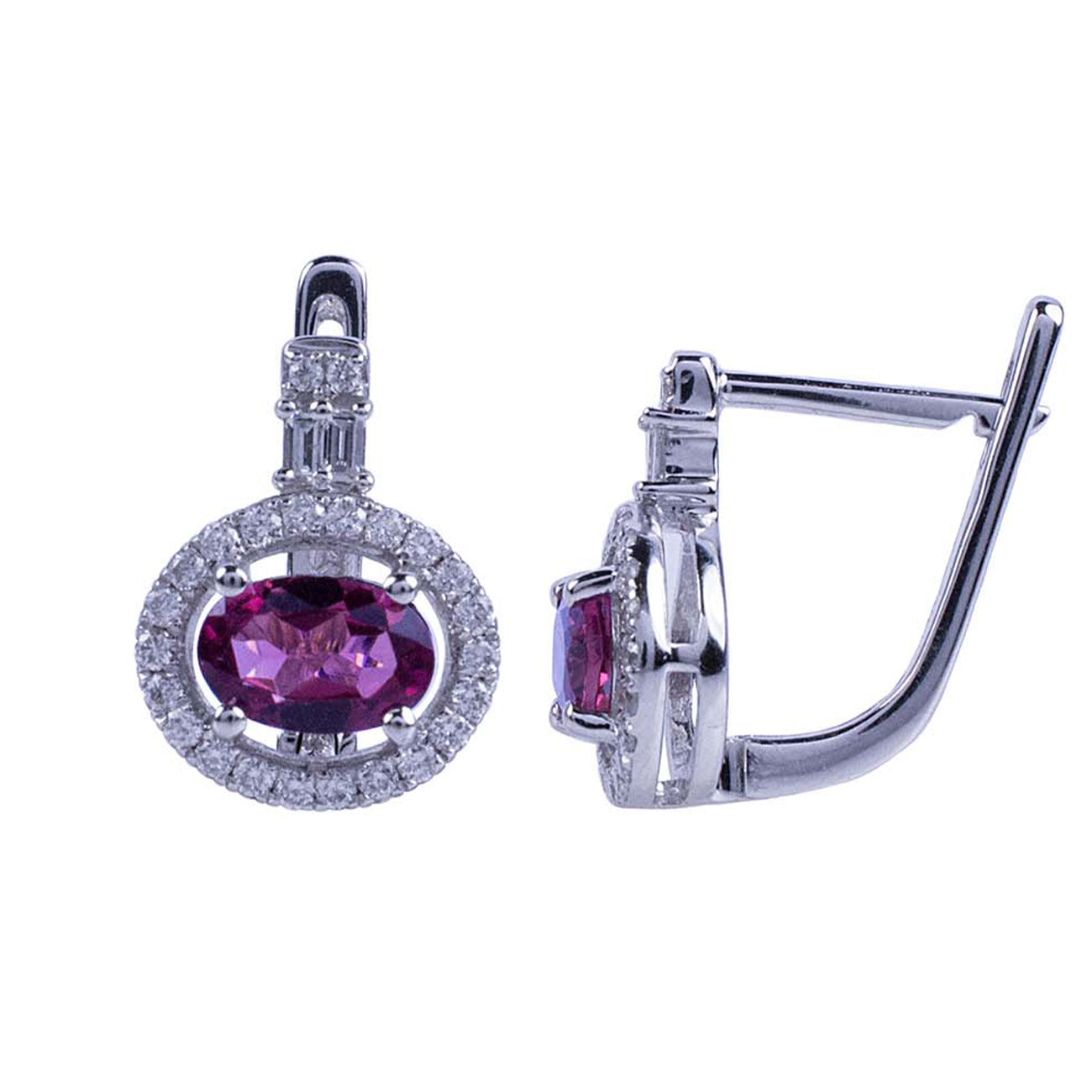 14k White Gold Pink Tourmaline Vs Diamond Hoop Earring