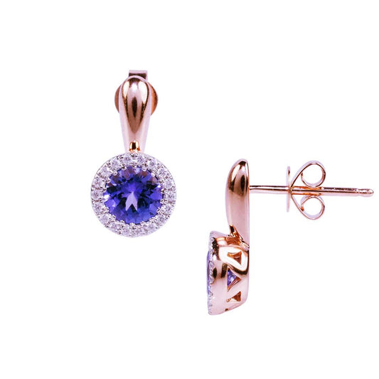 14k Rose Gold Tanzanite VS Diamond Post Earring