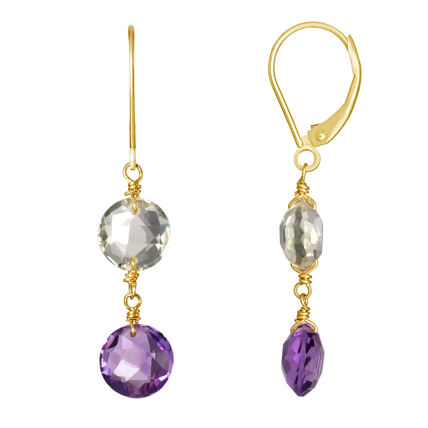 14k Two Gemstone Coin Leverback Earring