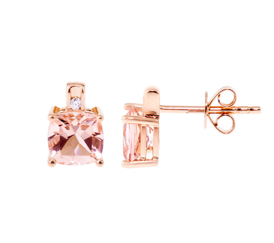 14k Morganite VS Diamond Square Post Earring