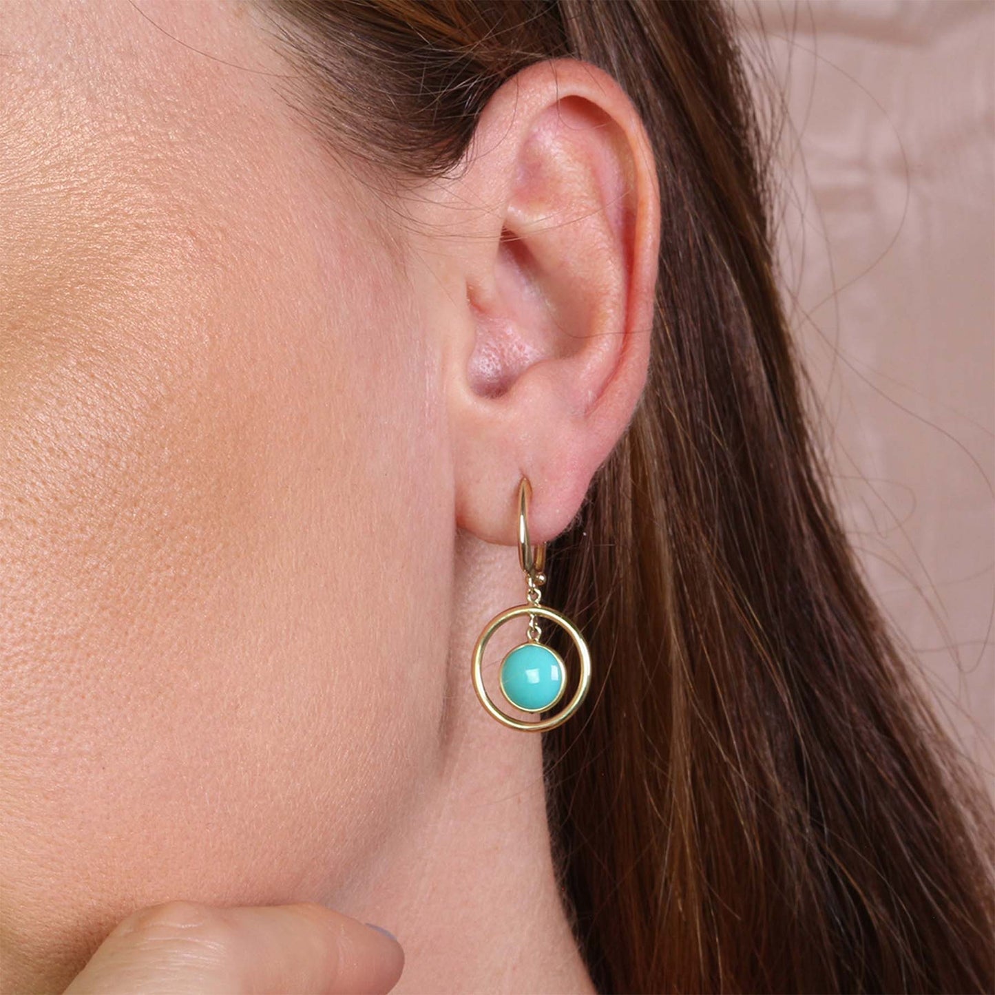 14k Gemstone Halo Hoop Earring