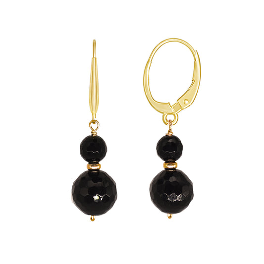 14k Black Onyx Dual Ball Leverback Drop Earring