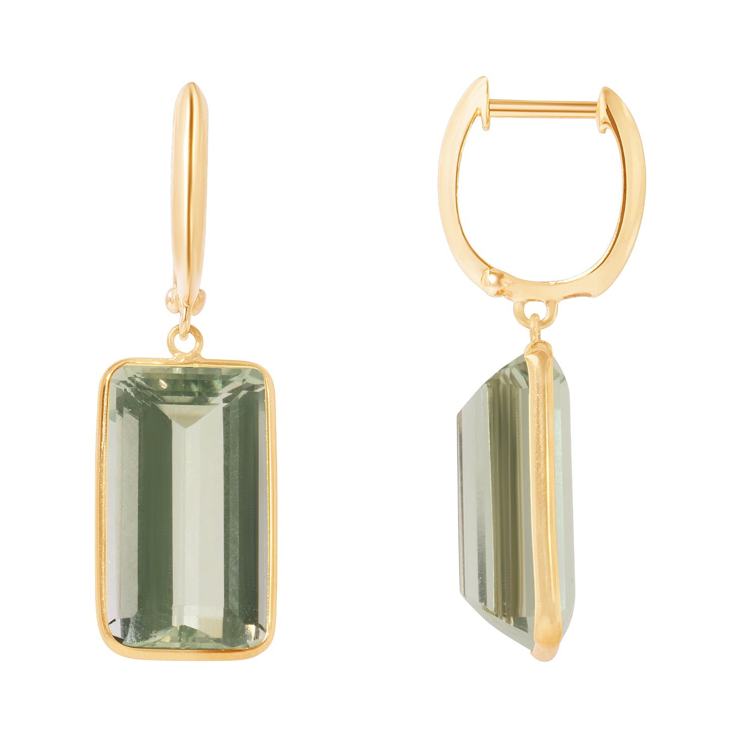 14k Green Amethyst Emerald Cut Hoop Earring