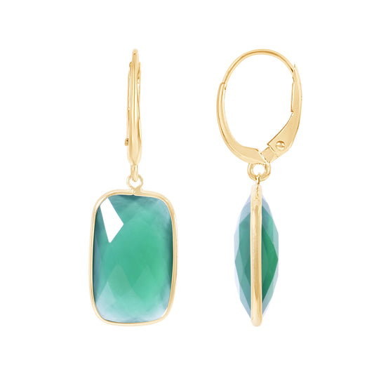 14k Green Onyx Cushion Round Leverback Earring