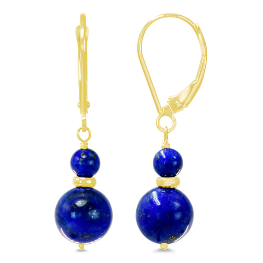 14k Yellow Gold Lapis Dual Ball Leverback Earring