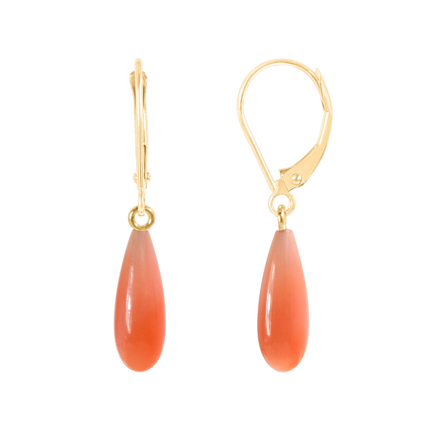 14k Pink Coral Leverback Drop Earring