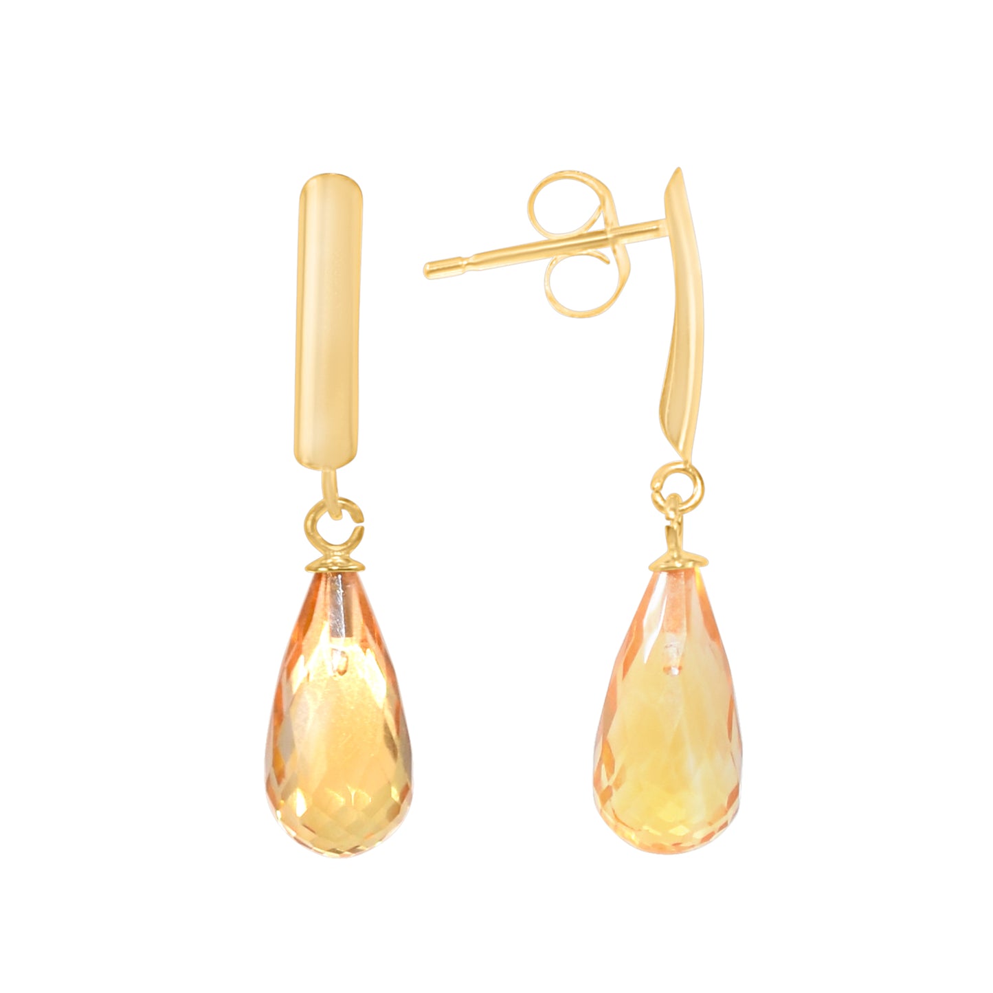 14k Gemstone Drop Bar Post Earring