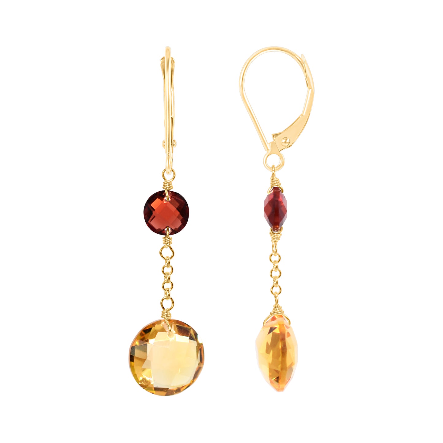 14k Two Gemstone Coin Dangle Leverback Earring