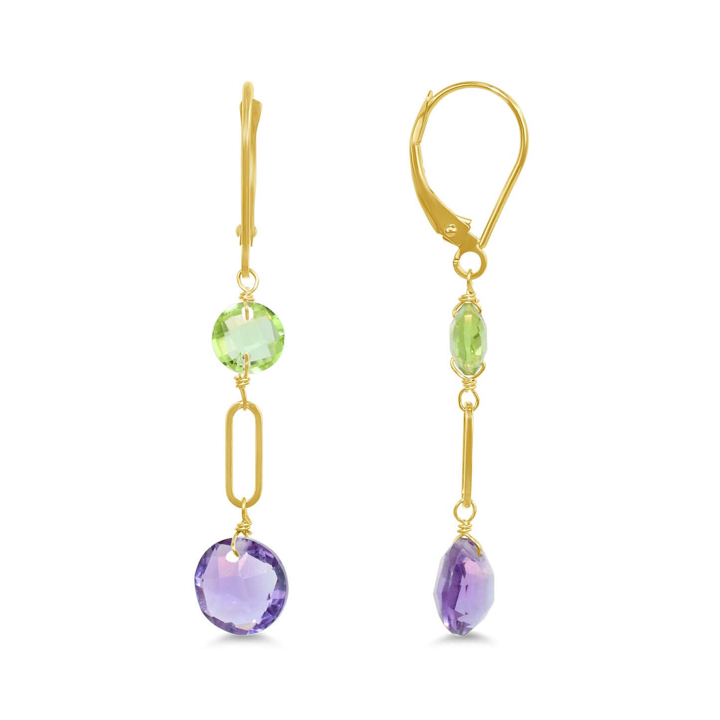 14k Peridot Amethyst Coin Leverback Earring