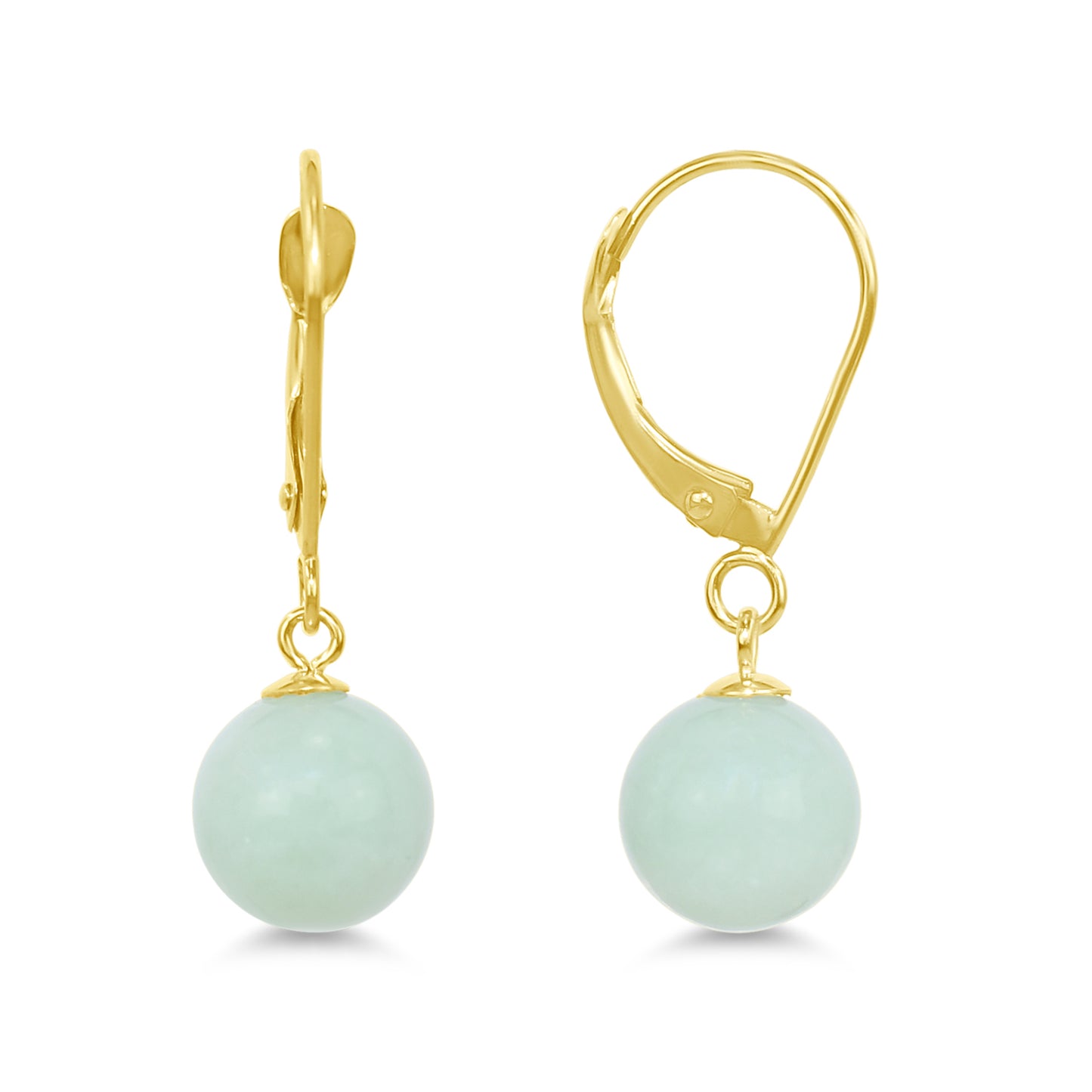 14k Jade 8mm Drop Leverback Earring