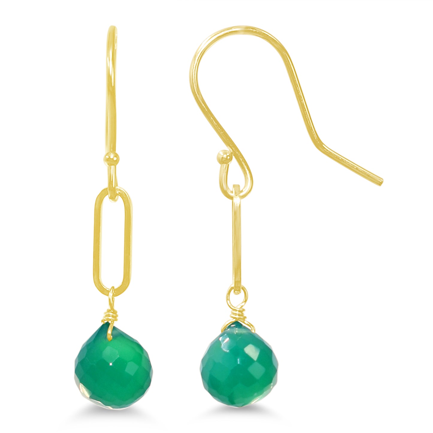 14k Green Onyx Paperclip Hook Earring